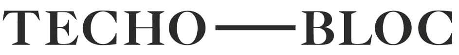 TECHO–BLOC logo with bold black text and a horizontal black line between the words.